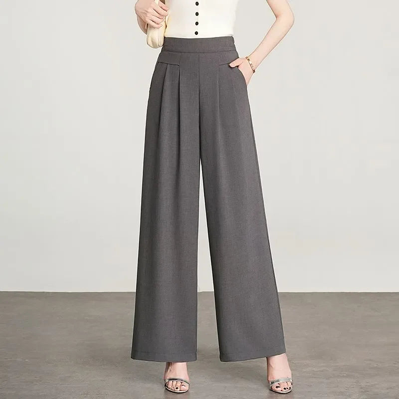 Women's Black High Waist Wide Leg Pants Pleated Loose Fit Formal Casual Trousers