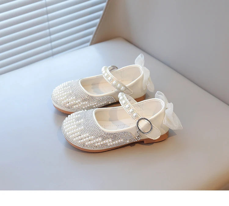 New Pearl Bowknot Elegant Kid's Princess Shoes Fashionable Sweet Children's Shoes