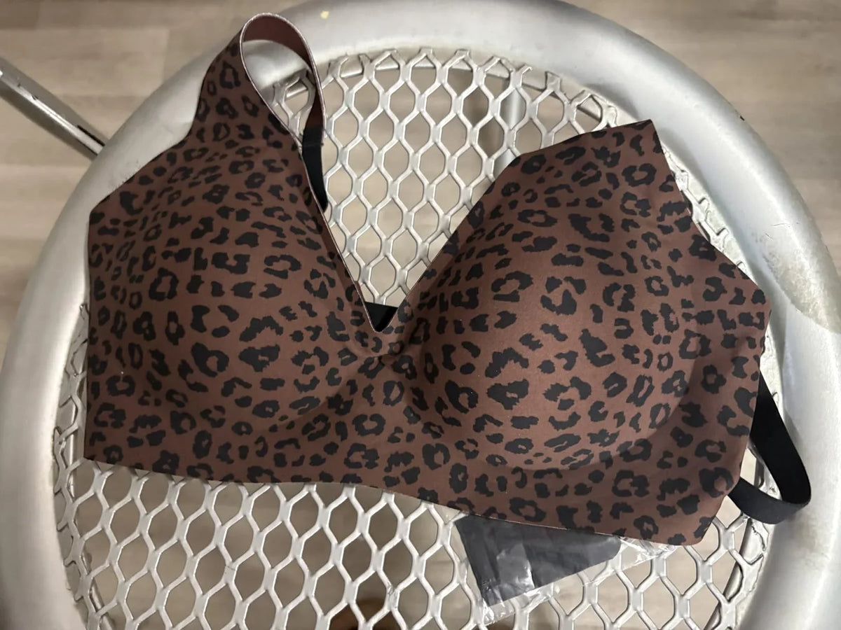 Pink Leopard Deep V Push Up Jelly BrasWireless Supportive Bra No Underwire Comfortable Bras Plunge Seamless Bralette