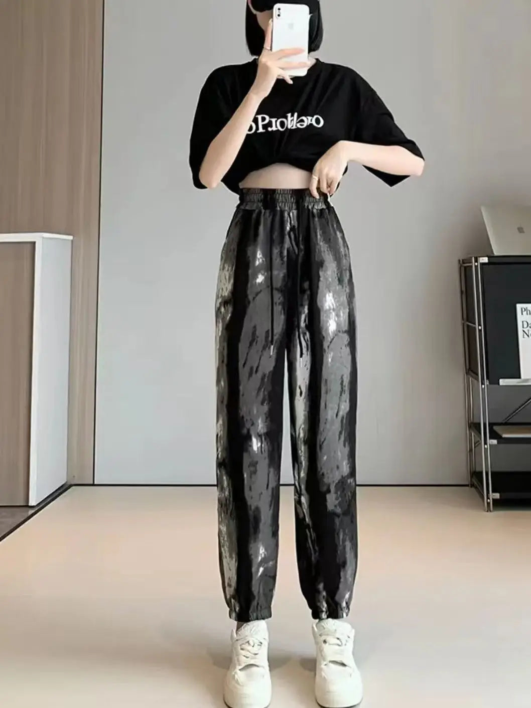 High Waist Floral Pants Straight Leg Home Leisure Women's plus Size High Elasticity Air Conditioning Pants Casual Trousers