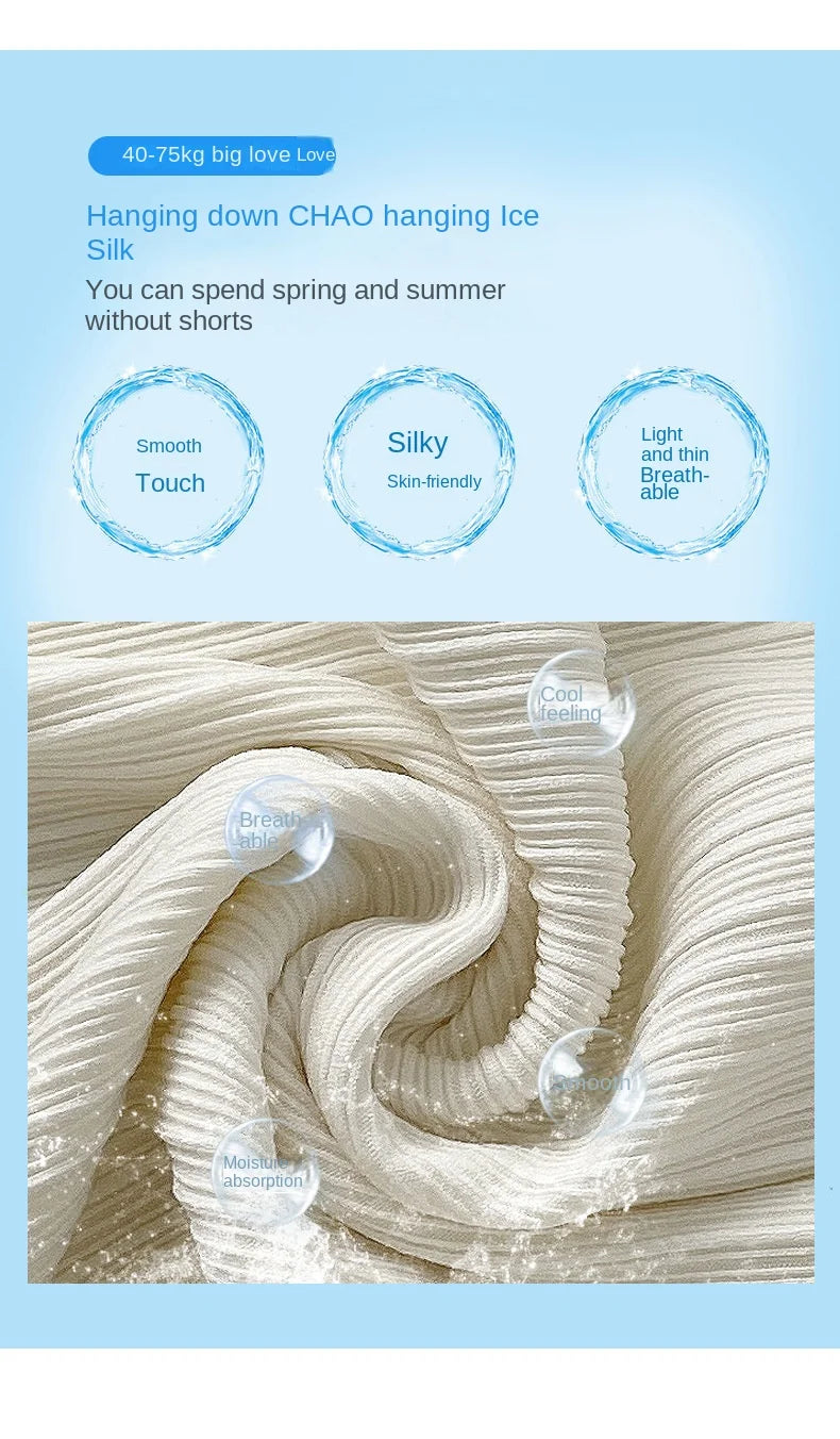 Thin Summer Wide-leg Pants Ice Filament Permeability Women Spring  Women Elastic Waist Stright Long Wide Leg Pants Casual Female