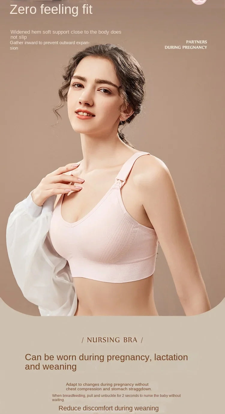 Wire-Free Nursing Bra for Pregnant Women with Large Bust Front Clip Maternity Full Cup Breathable Supportive Nursing Bras