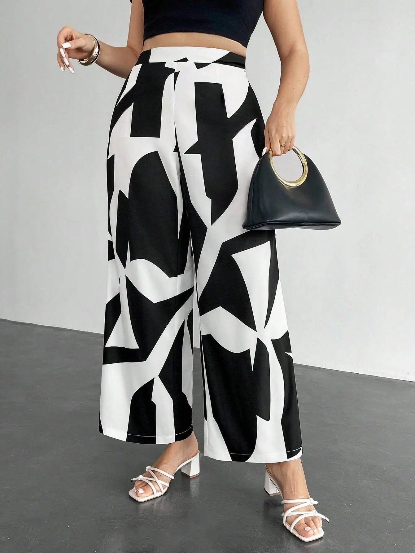 New Pantalones De Las Mujeres Spodnie Beach Geometric Print Vacation Loose Wide Leg Pants Women High Waist Casual Straight Pants