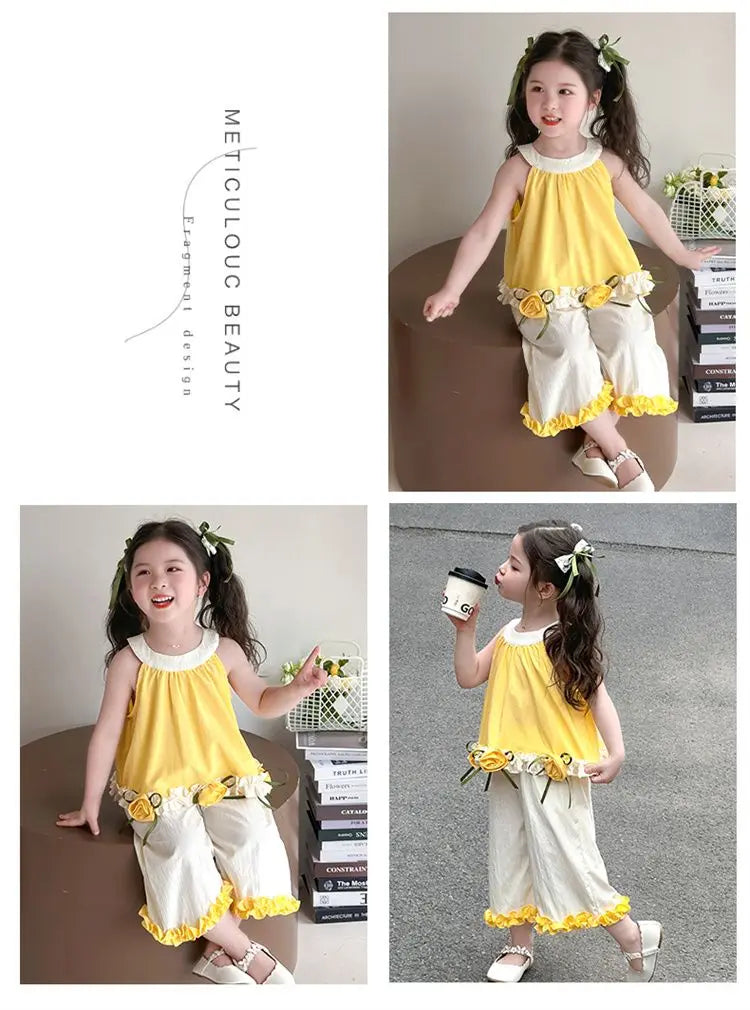 Children's Sets Floral Girls Set Summer New Kids Super Cute Short Sleeve Top