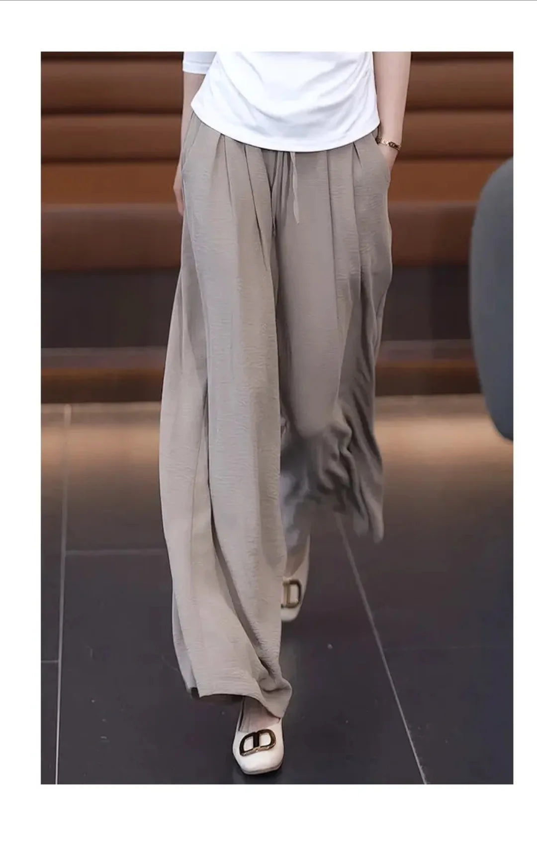 Summer Ice Silk Wide Leg Pants Women's Loose Casual Long Trousers High Waist Korean Sle Polyester Fiber Drapey Sumi Pants