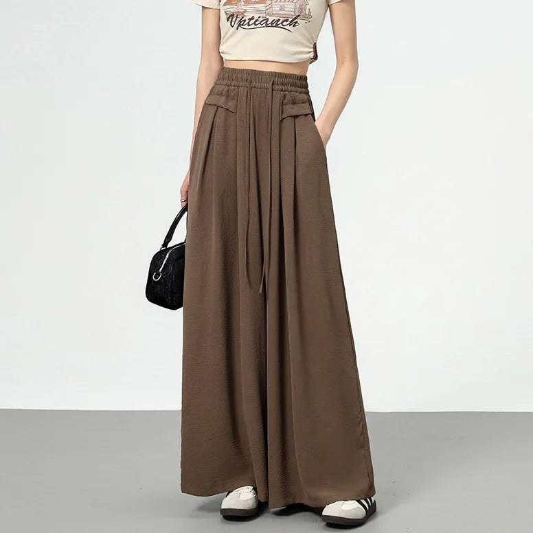 High Waist Wide Leg Pants Women's Ice Silk Loose Fit Casual Trousers Skirt Spring Summer New Style Sliko Moutain Lazy Pants