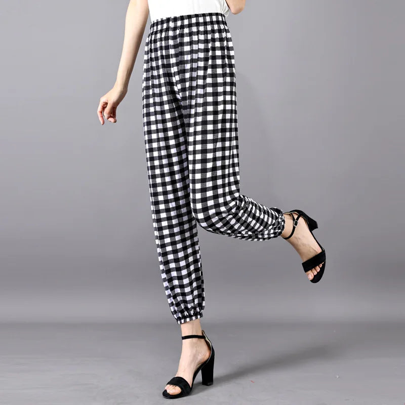 High Waist Floral Pants Straight Leg Home Leisure Women's plus Size High Elasticity Air Conditioning Pants Casual Trousers