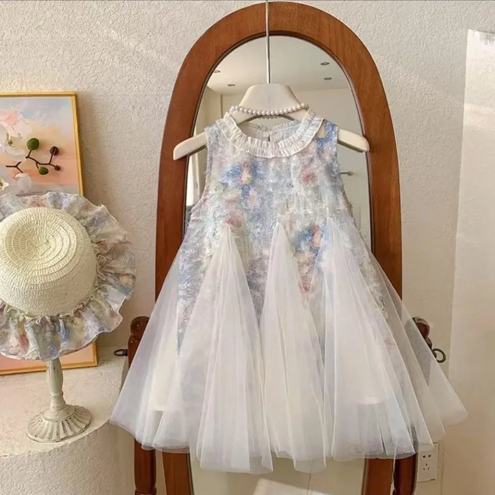 Bear Leader Girl Princess Dress Summer Fashion Sleeveless Ruffled Mesh A-Line Girls Party Dresses 2-7 Years Children's Clothing
