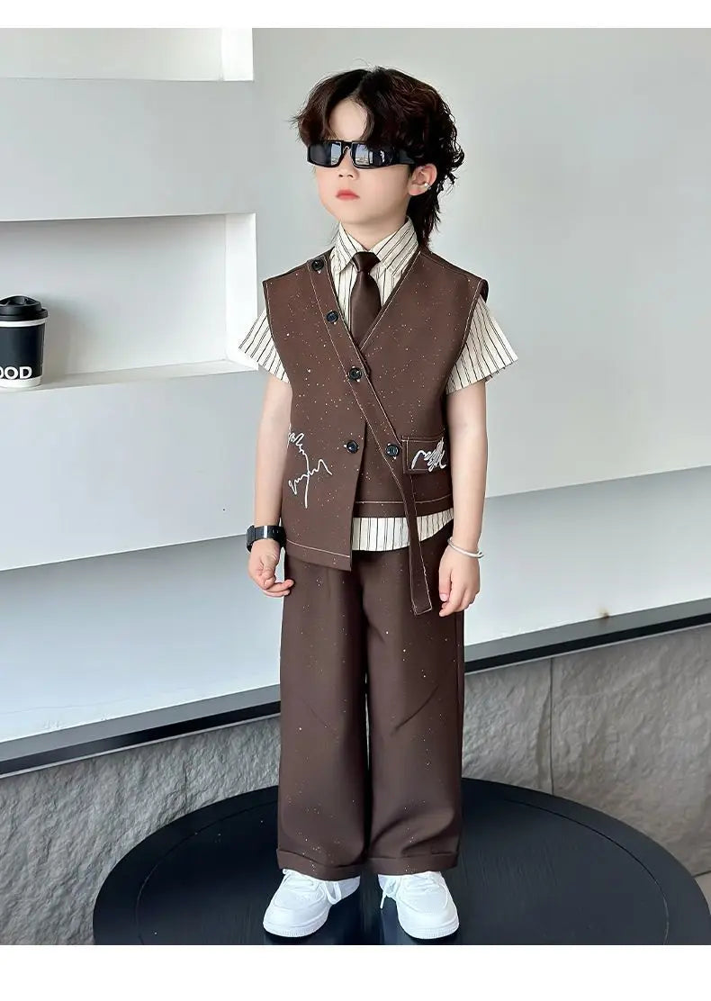 Spring Boy Retro Stripes TShirt+Pants Shorts+Vest Kid Children baby Gentleman Handsome Streetwear Party Clothes