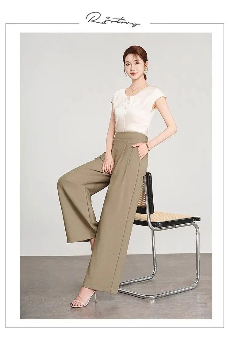Women's Black High Waist Wide Leg Pants Pleated Loose Fit Formal Casual Trousers