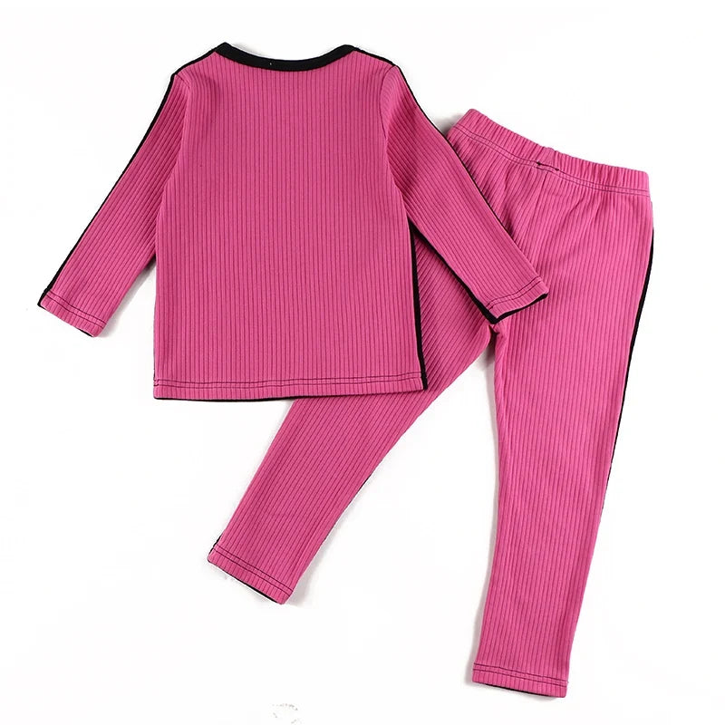 Boys pajama set blue black top and pants kids clothes for boy and girl clothing round neck winter season front velour back rib