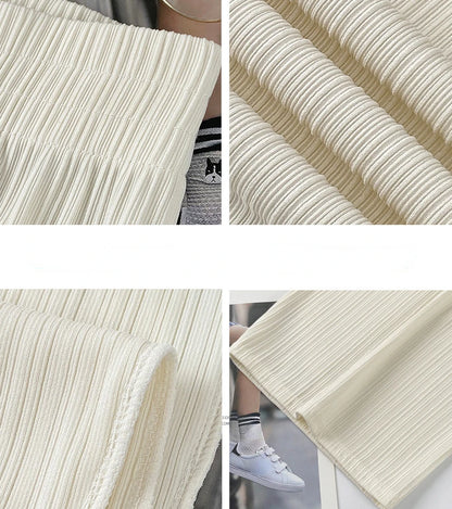 2024 Spring Summer Ice Silk Wide Leg Pants for Women Korean Thin Chiffon High Waist Saggy Loose Straight Casual Fashion Trousers