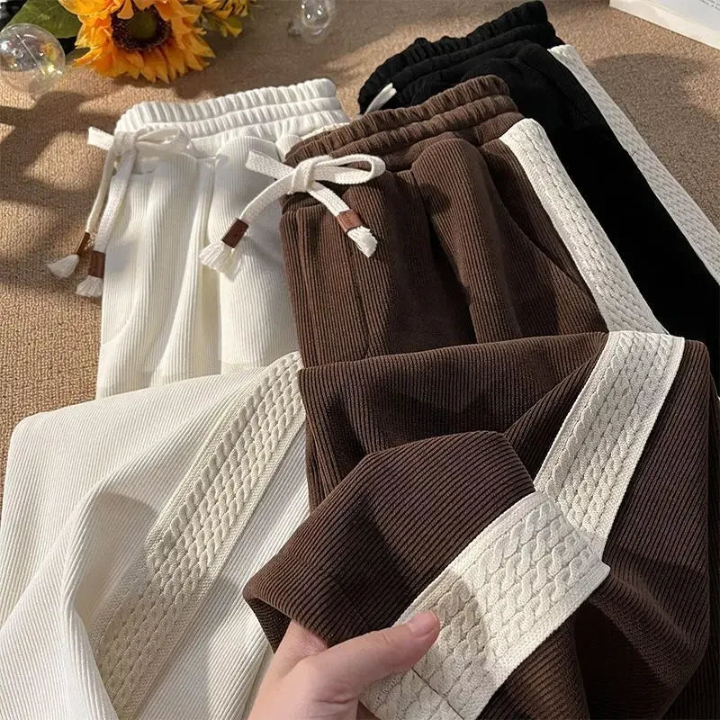 Plus Size Corduroy Pants Women's Casual Drapey Long Trousers Spring Autumn Winter High School Junior High Students Fashionable