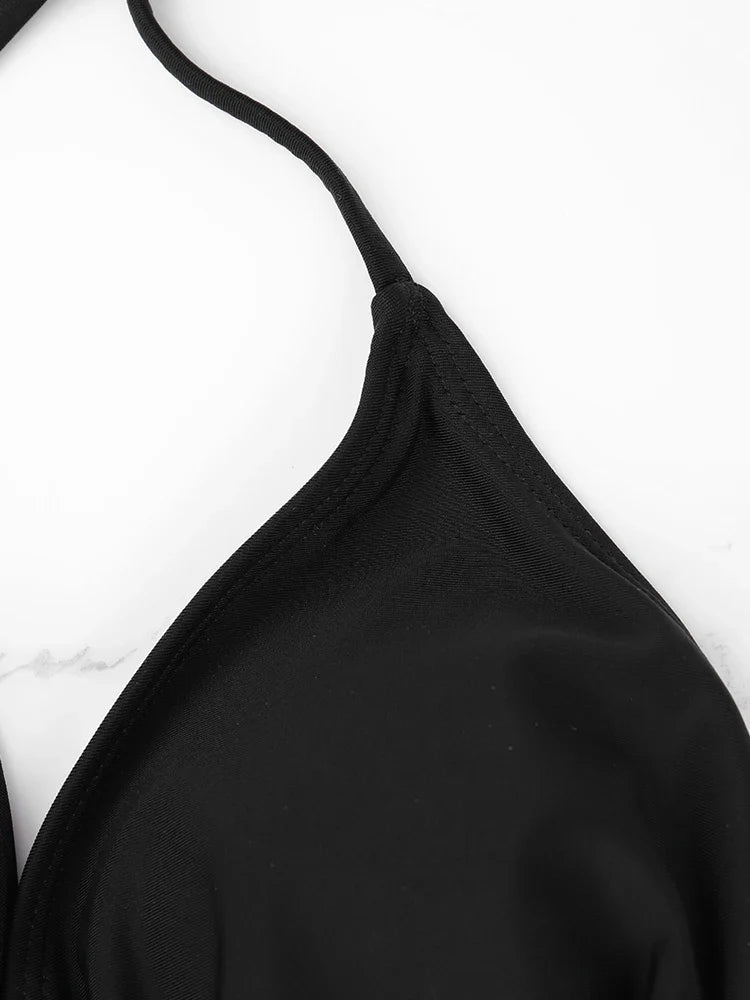 1Pc Women's Sexy Bikini Top Bra Swimsuit Summer Beach Style Solid Color Hanging Neck Bareback Strap Bikini Swimsuit Bra Swimsuit