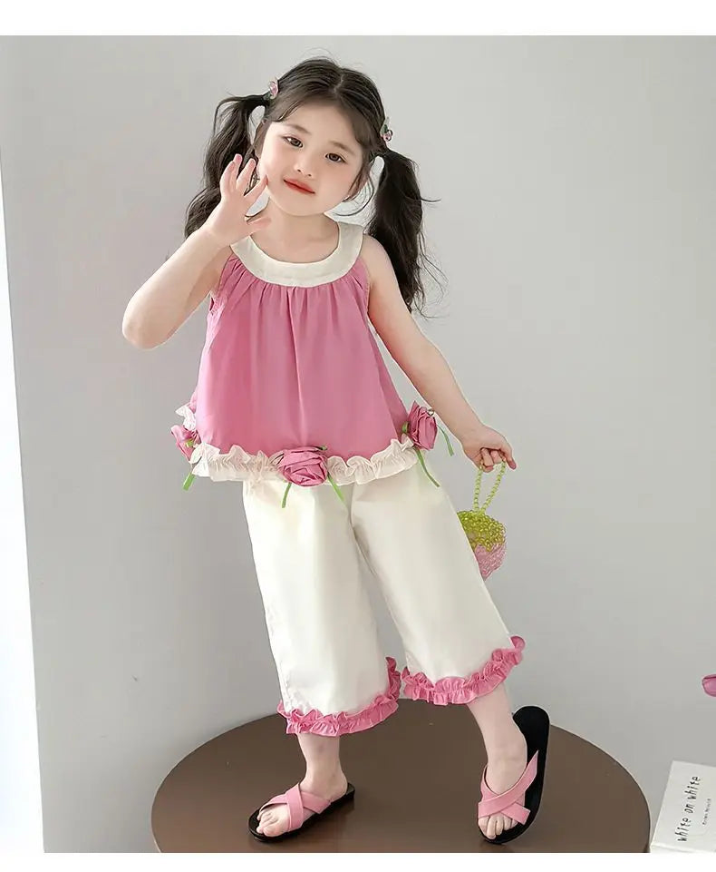 Children's Sets Floral Girls Set Summer New Kids Super Cute Short Sleeve Top
