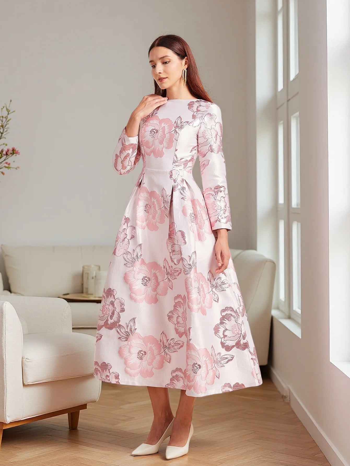 Autumn-Winter New Luxury Elegant Pink Party Banquet Evening Gown for Wedding Guest Dresses