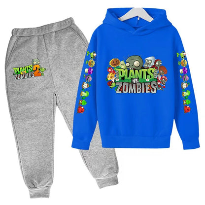 Kids Hooded Pullover Popular Game Plants vs. Monster Print Boys/Girls Top/Pants 3-13Y Casual Fun Sports Charming  Clothing Set
