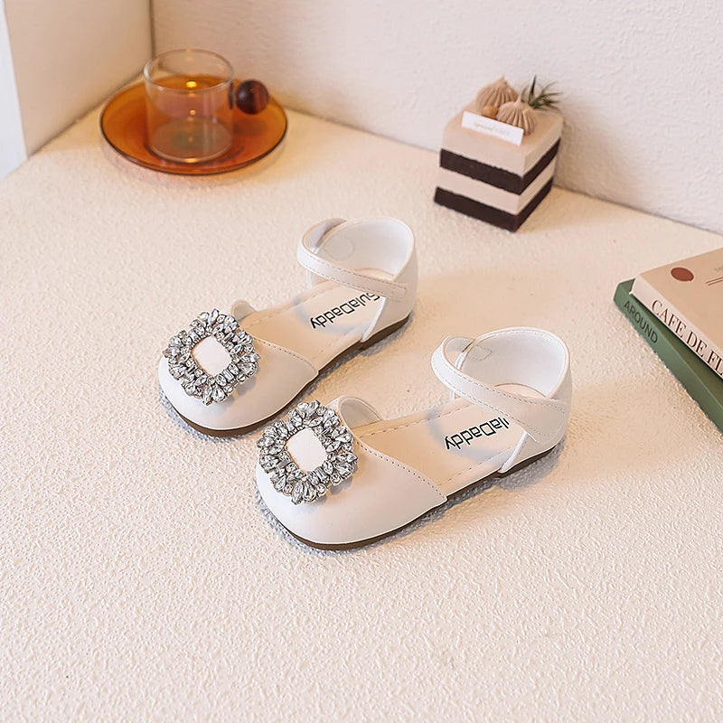Fashion Causal Kids Party Dress Sandals Rhinestone Children's Ballet Flat Sandals Hook Loop