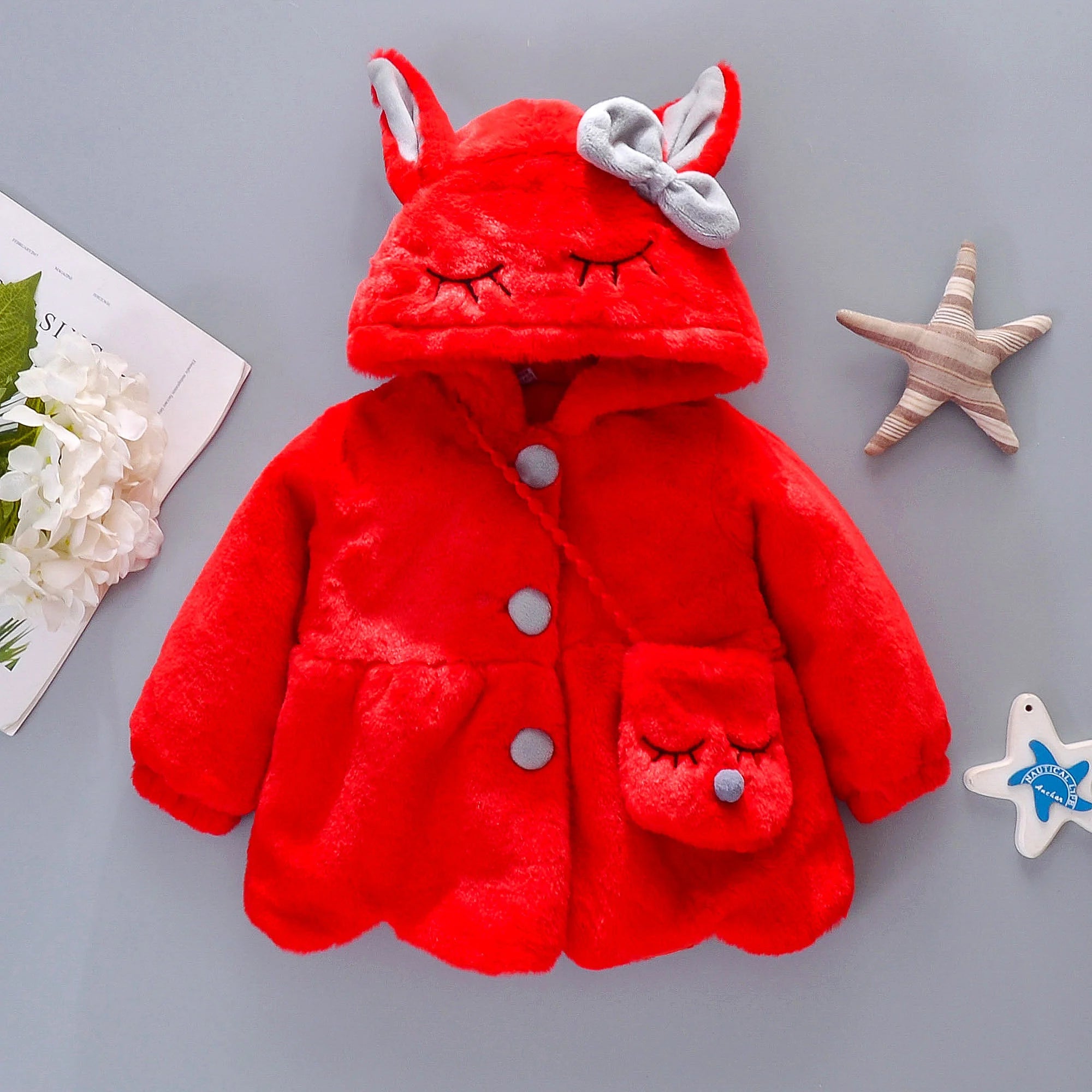 New Winter Coat Baby Girl Cold Protection Cute Hooded Coat With Free Bag For Kids (Available)