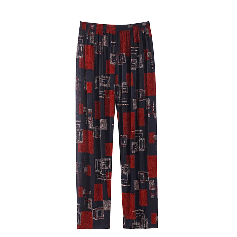 High Waist Floral Pants Straight Leg Home Leisure Women's plus Size High Elasticity Air Conditioning Pants Casual Trousers