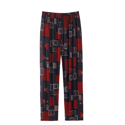 High Waist Floral Pants Straight Leg Home Leisure Women's plus Size High Elasticity Air Conditioning Pants Casual Trousers