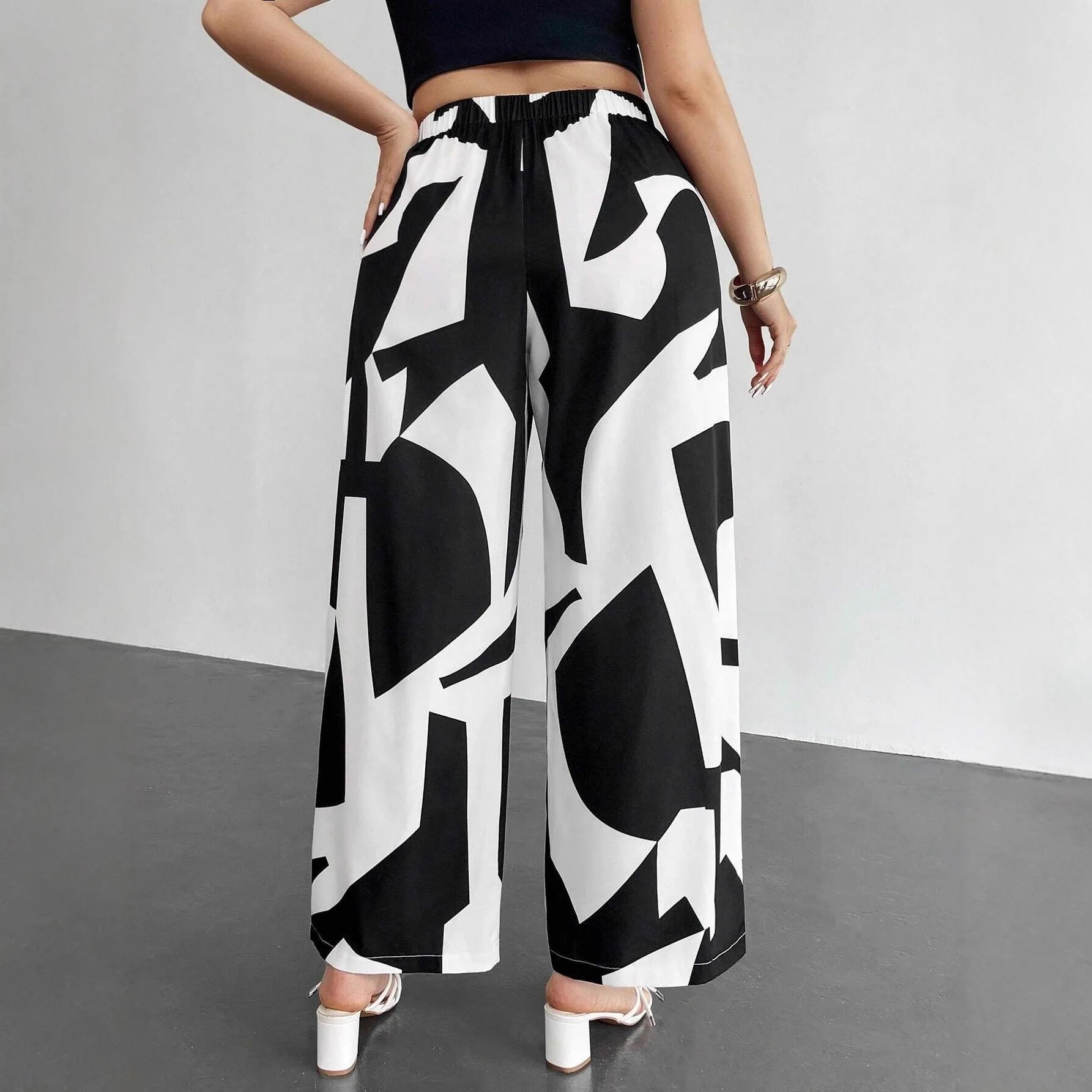 New Pantalones De Las Mujeres Spodnie Beach Geometric Print Vacation Loose Wide Leg Pants Women High Waist Casual Straight Pants