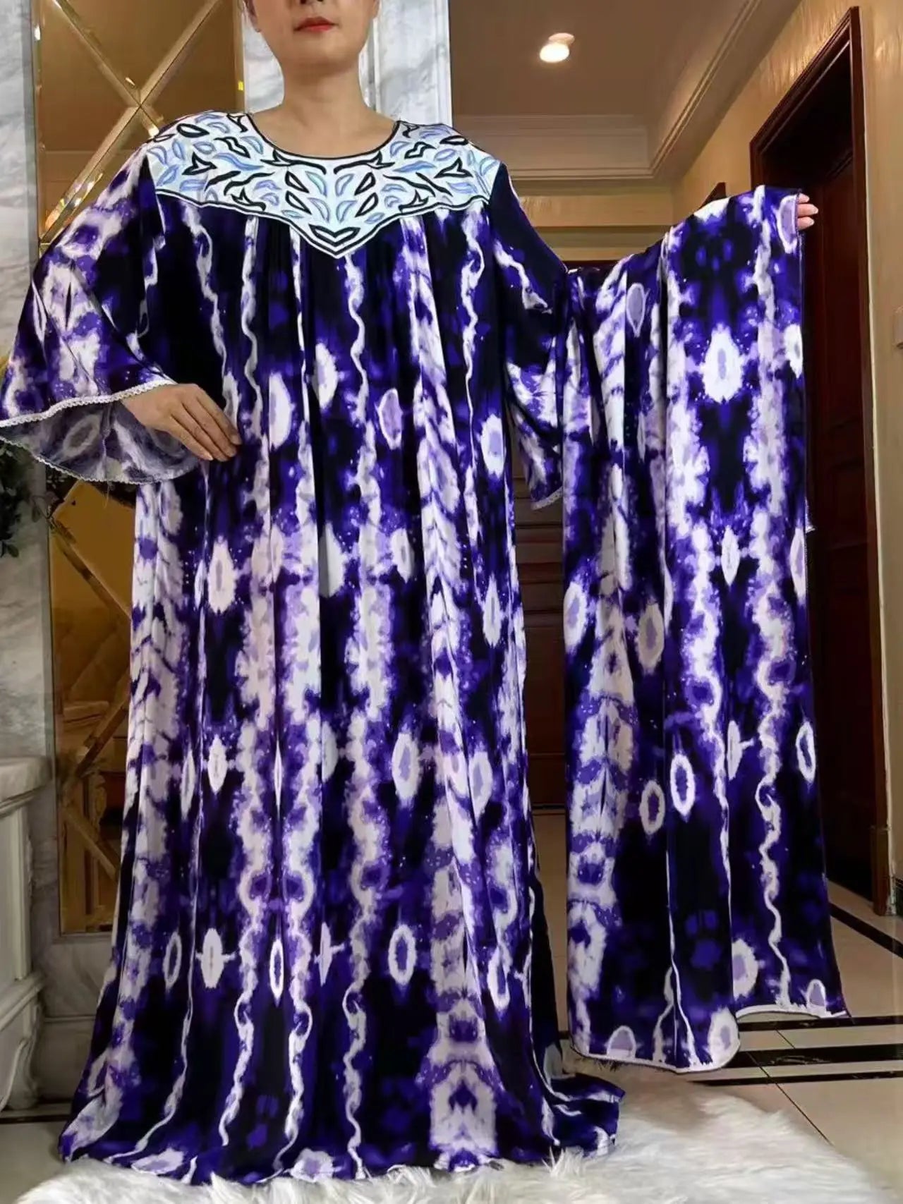 Latest Party Dress Printed Pure Cotton Women Long Dress Dubai Casual Holiday Fashion Party Dresses African Abaya Clothing