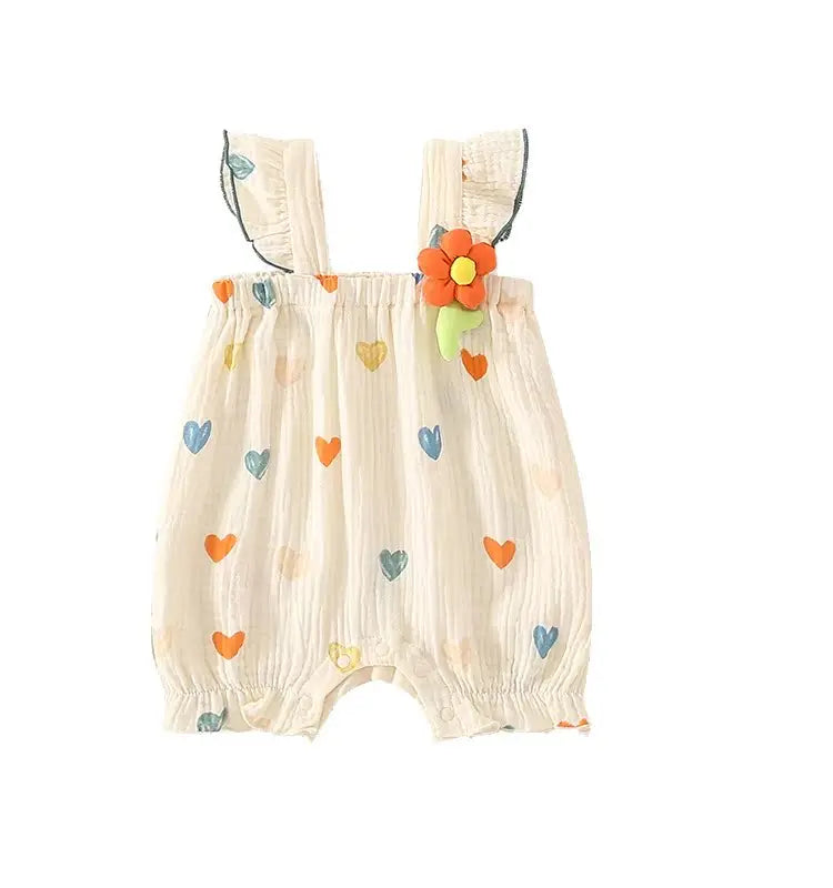 Summer Sweet Sle Baby Girl Rer Print Thin Svel Clothes for Babies Heart Pattern Cler Suit Casual Summer Outfit