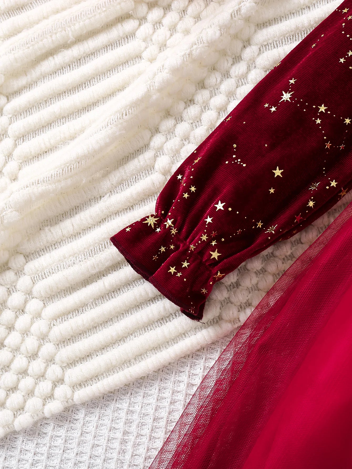 Toddler Girl Party Dress Autumn Winter  Years Children Christmas And New Year Princess Dress Red Velvet Gown Stars Mesh Dress