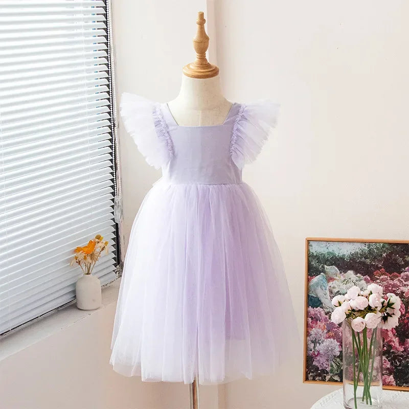 1-8Years New Little Girls Party Dress for Princess Dress Solid Child Clothes Flower Girl Birthday Princess Dress for Kids