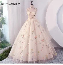 Elegant High Collar Evening Prom Bridesmaid Banquet Party Ball Dress Gown Short Sleeve Flower Embroidery Appliques Formal Dress