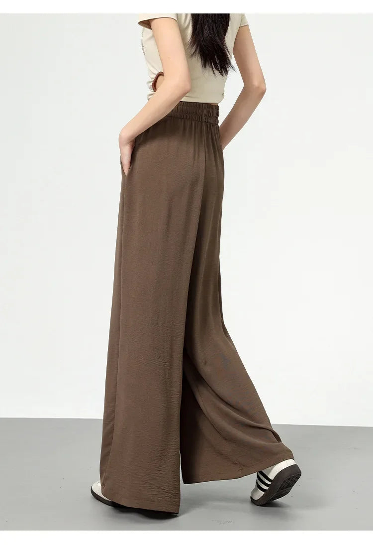 High Waist Wide Leg Pants Women's Ice Silk Loose Fit Casual Trousers Skirt Spring Summer New Style Sliko Moutain Lazy Pants
