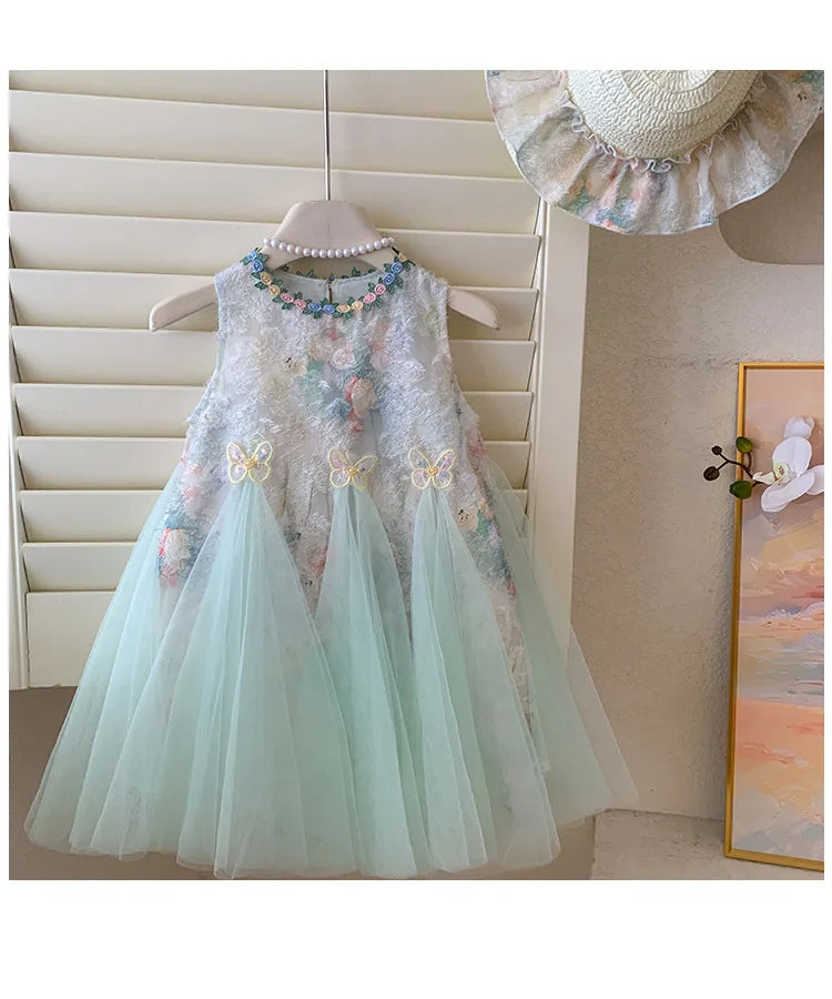 Girls Dress Summer  New Tank Top Dress Children Holiday Children Baby Beautiful Puff Princess Dress