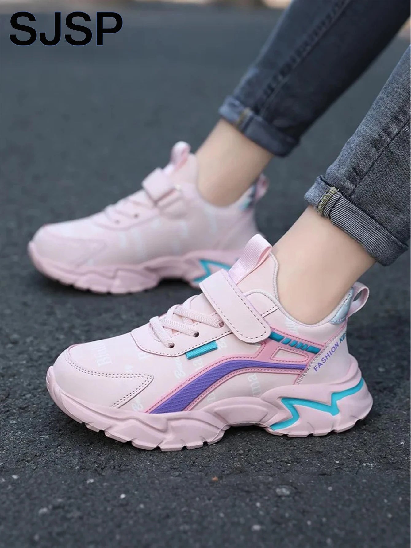 Children's Casual Pink Girls' Leather Shoes, Fashionable Lightweight Running Shoes for Teenagers and Students Aged 7-15, Children's Sports Shoes for Girls