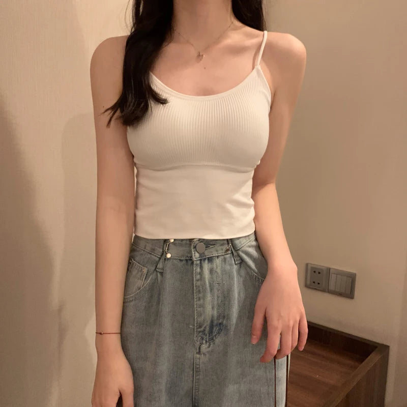 Sexy ort Strap Vest Women's Inner Wear with Chest Pad Autumn Winter ort Sle Bal Trendy Base irt for Young Women
