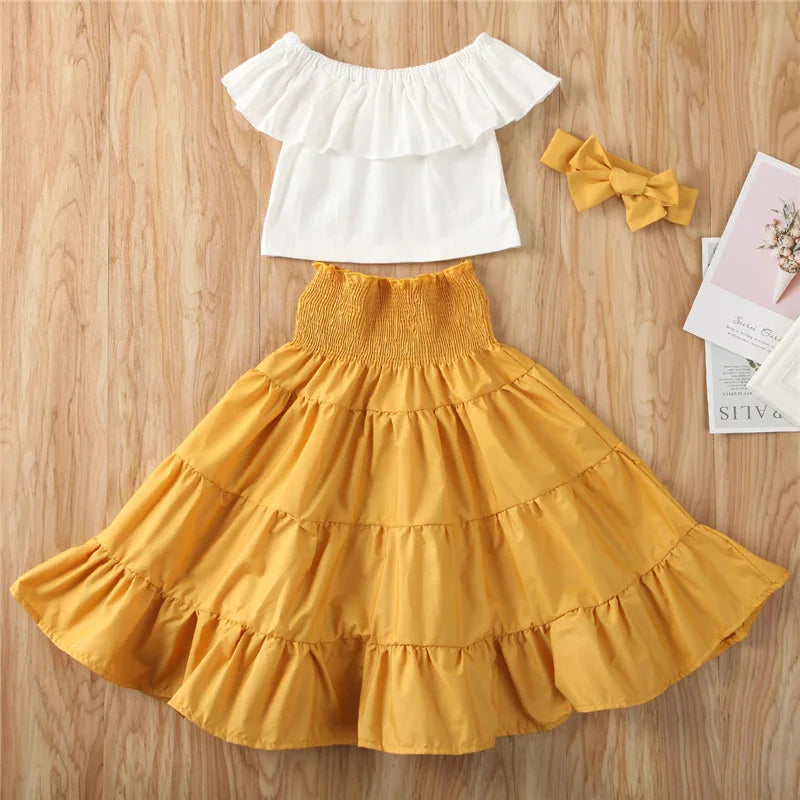 Toddler Kid Baby Girl Clothes Sets Children Outfits Summer Ruffle Off Shoulder Tops Skirts Holiday Clothing