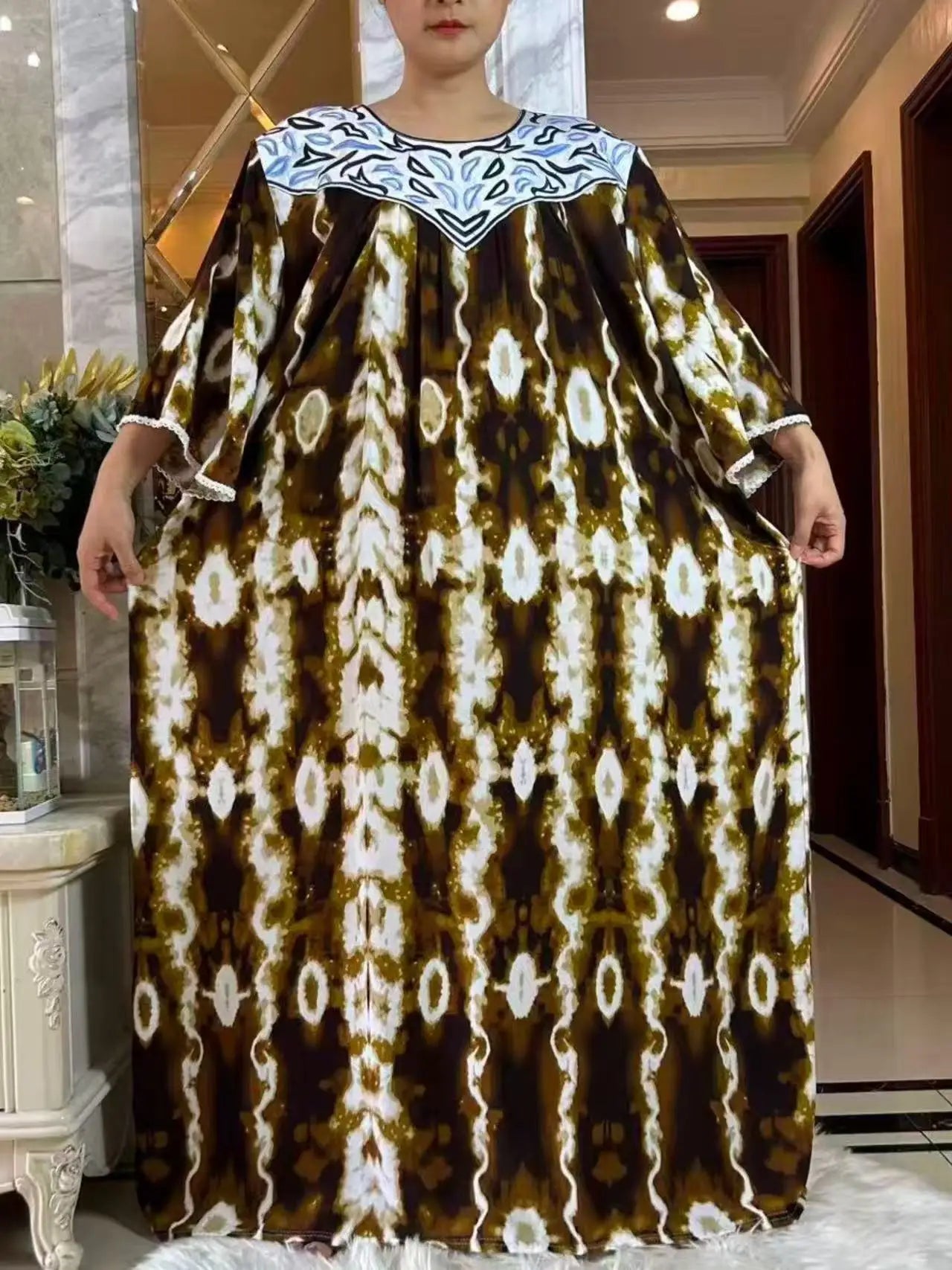 Latest Party Dress Printed Pure Cotton Women Long Dress Dubai Casual Holiday Fashion Party Dresses African Abaya Clothing