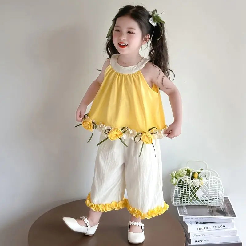 Children's Sets Floral Girls Set Summer New Kids Super Cute Short Sleeve Top