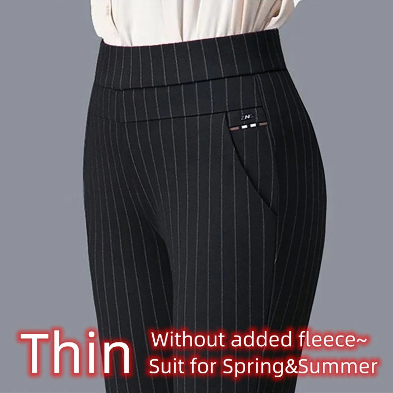 Autumn Winter Casual Elegant Office Slimming Solid Color Fleecing Thick Thin Women's Pants Elastic Waist Tight Pencil Pants