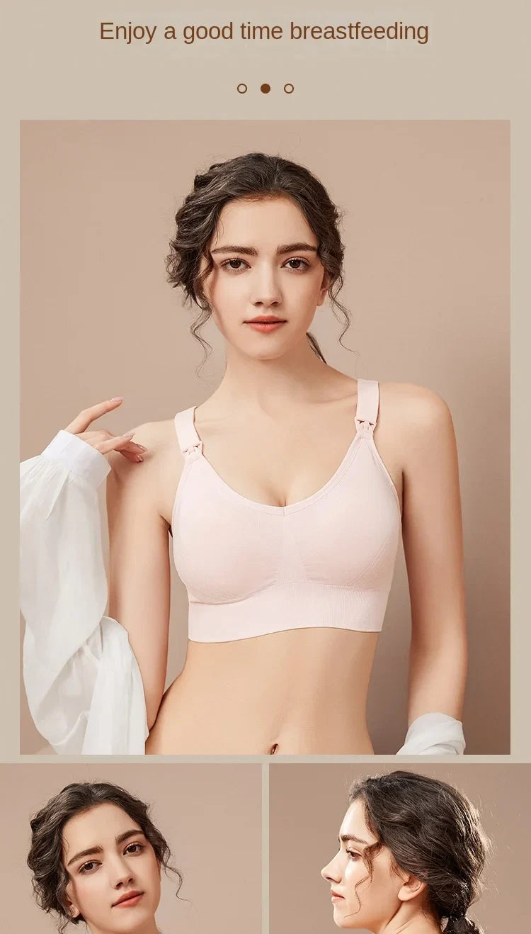 Wire-Free Nursing Bra for Pregnant Women with Large Bust Front Clip Maternity Full Cup Breathable Supportive Nursing Bras