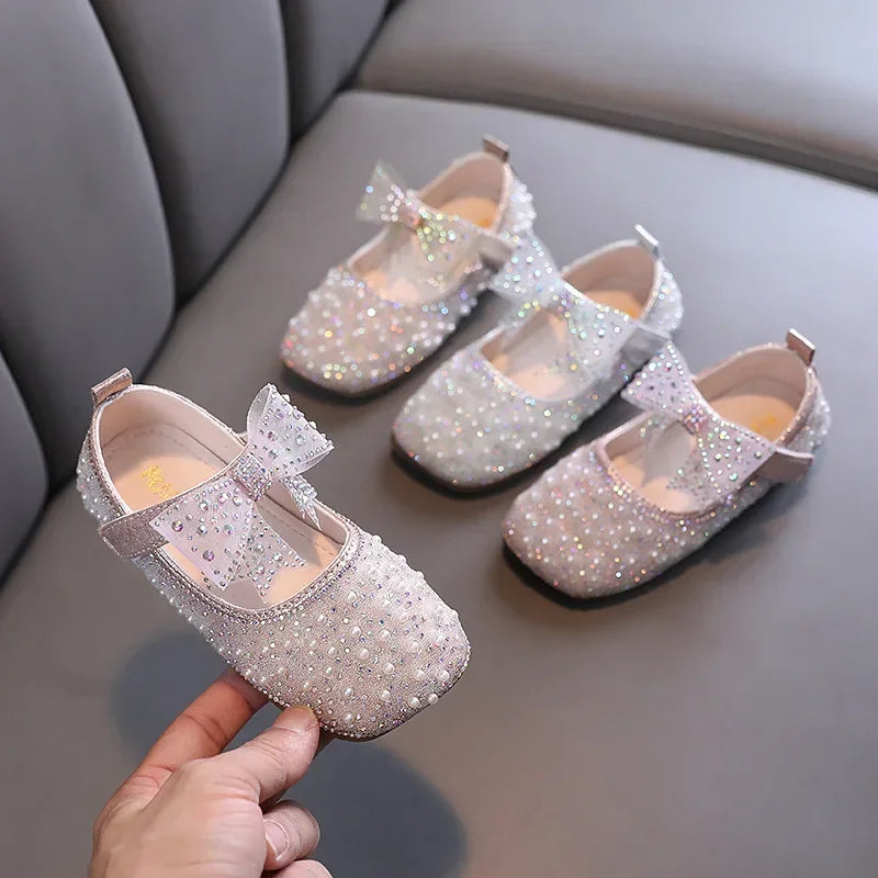 Fashion Children's Bow Rhinestone Sequin Kids Shoes Baby Party Student Flat Performance Shoes