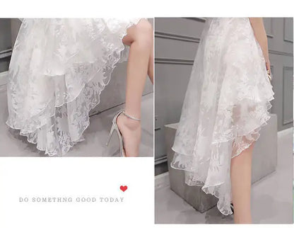 Summer High Low Retro Dress Vintage Women Sleeveless Front Back Short Long Organza Lace Dress Ladies Elegant Party Dress