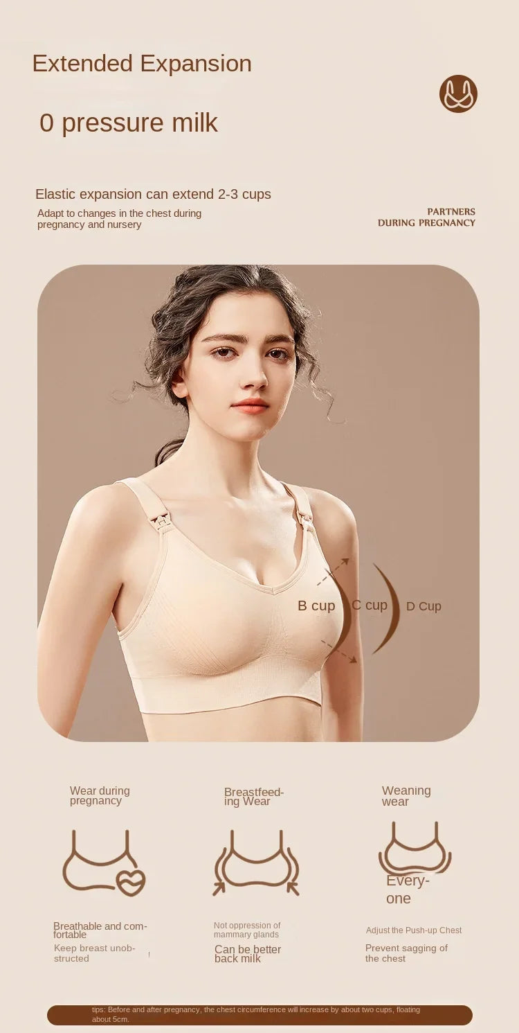 Wire-Free Nursing Bra for Pregnant Women with Large Bust Front Clip Maternity Full Cup Breathable Supportive Nursing Bras
