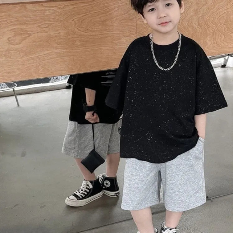 Kids' Oversized Star Print T-Shirt Korean Style Summer Casual Breathable Cotton Top