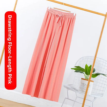 Ice Silk Wide Leg Pants Women's Summer 2024 New High Waist Drape Loose Slimming Straight Bla Floor-Length Casual Trousers