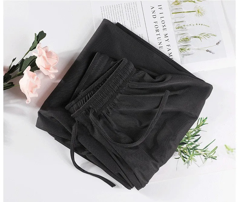 Ice Silk Wide Leg Pants Women's Summer  New High Waist Drape Loose Slimming Straight Bla Floor-Length Casual Trousers