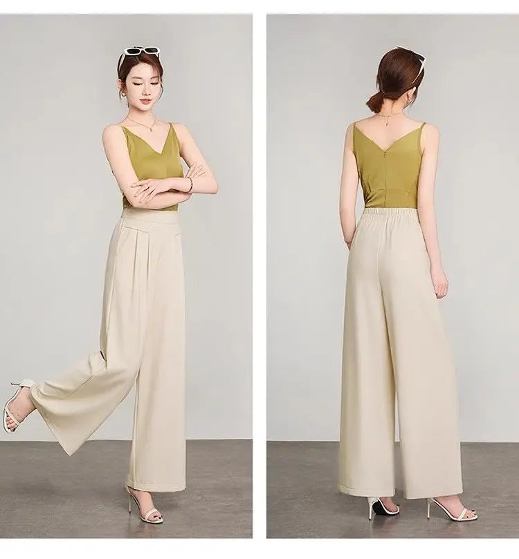 Women's Black High Waist Wide Leg Pants Pleated Loose Fit Formal Casual Trousers