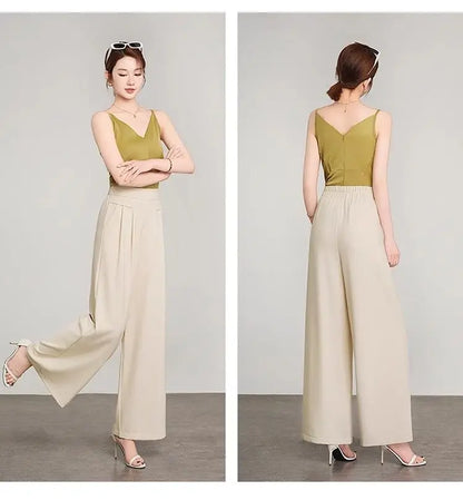 Women's Black High Waist Wide Leg Pants Pleated Loose Fit Formal Casual Trousers