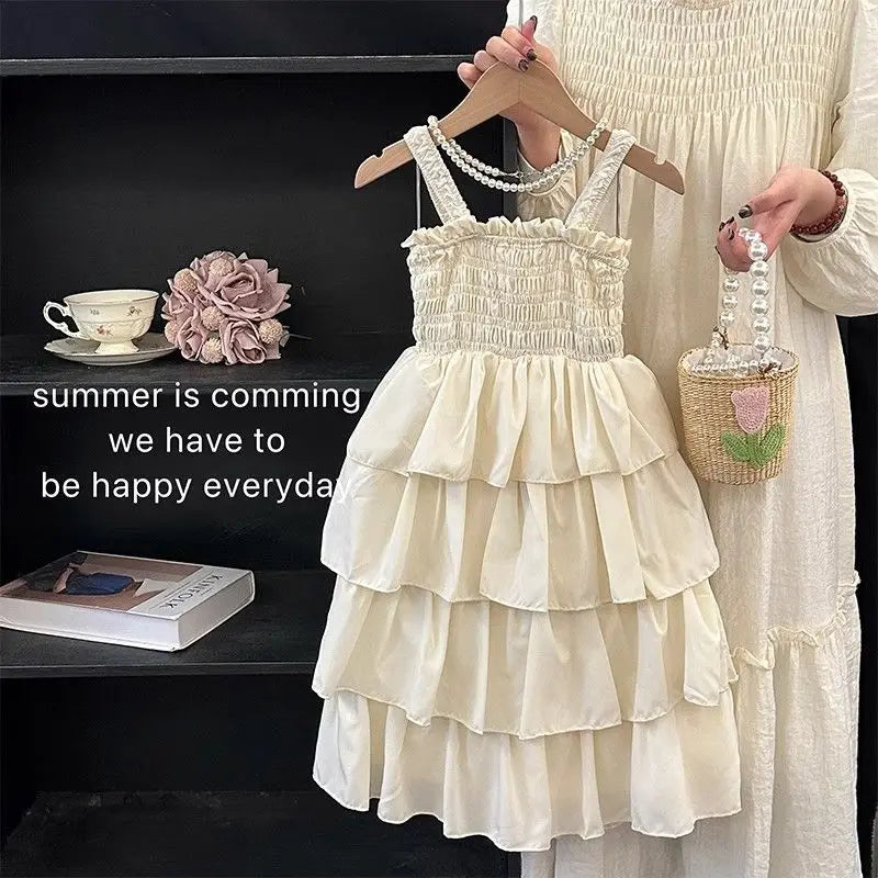 Kids Girls Summer Cake Dress  New Arrival Children Casual Multilayer Dresses Princess Sleeveless Sling Beach Rainbow Dress