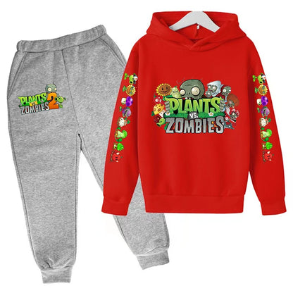 Kids Hooded Pullover Popular Game Plants vs. Monster Print Boys/Girls Top/Pants 3-13Y Casual Fun Sports Charming  Clothing Set